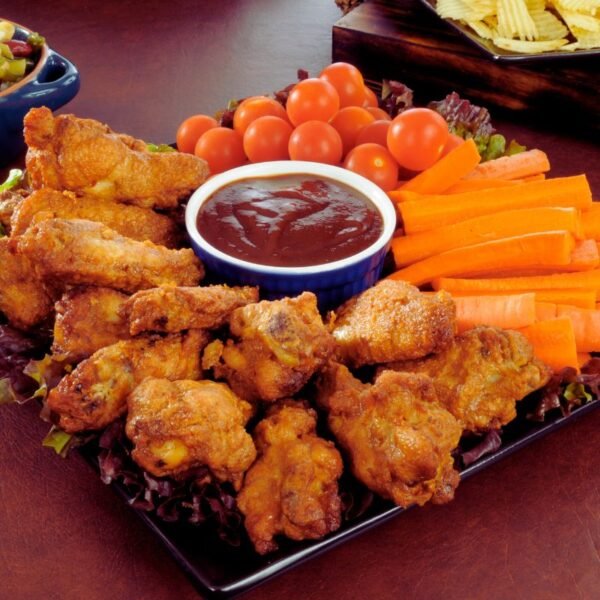 50 Chicken Wings & half tray Fries/Rice & soda with 2 liter soda